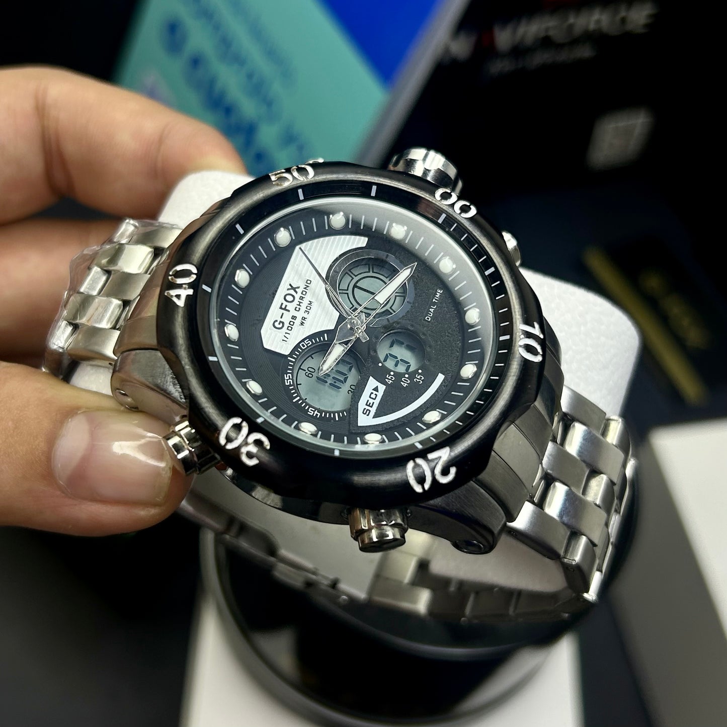 G FOX ORIGINAL DOBLE HORA POR INVICTA SUMERGIBLE PARA HOMBRE REF-1976-PN