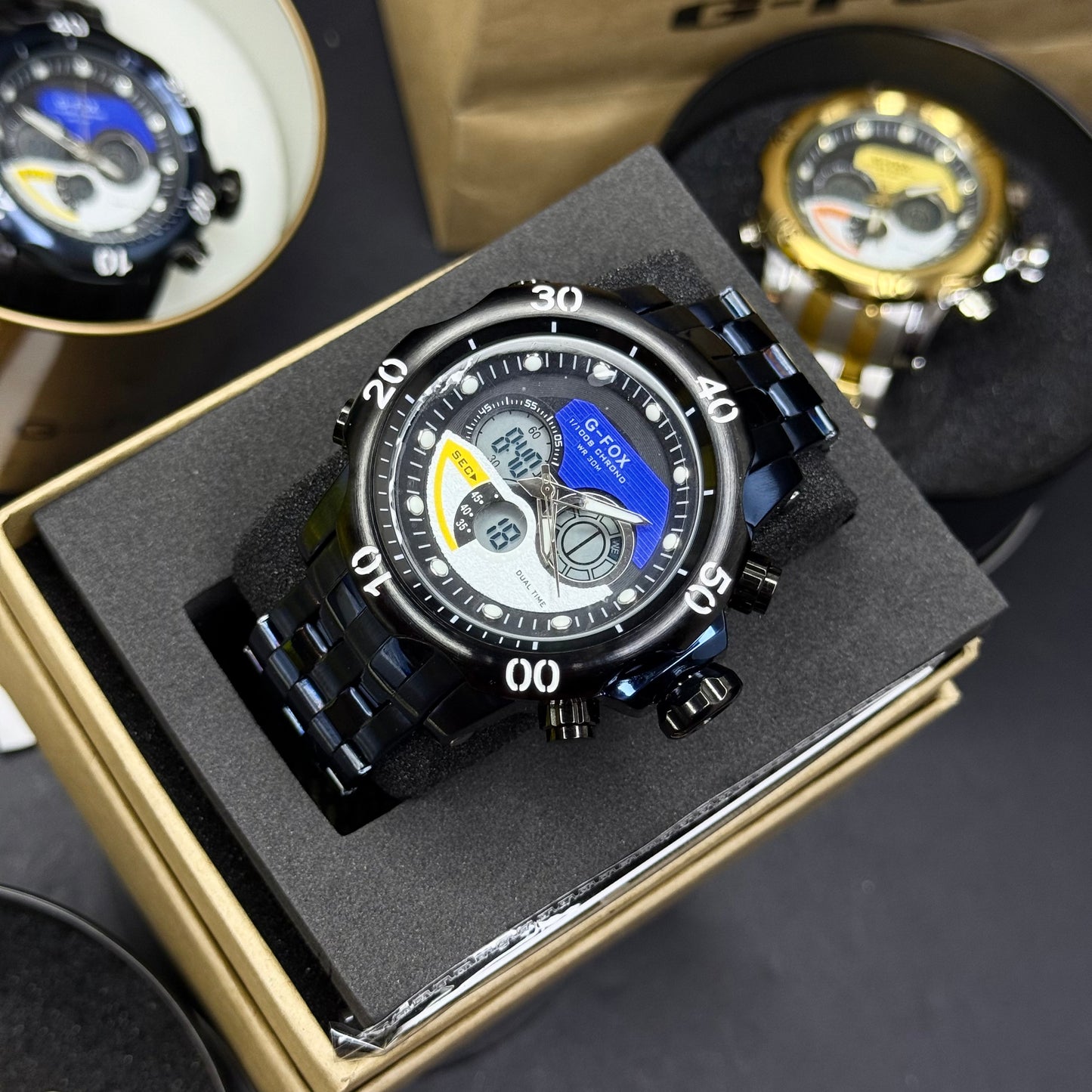 G FOX ORIGINAL DOBLE HORA POR INVICTA SUMERGIBLE PARA HOMBRE REF-1976-A