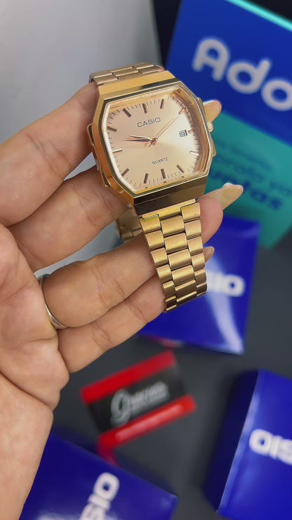 CASIO UNISEX RETRO VINTAGE F-91 ANALOGO-ORO ROSA